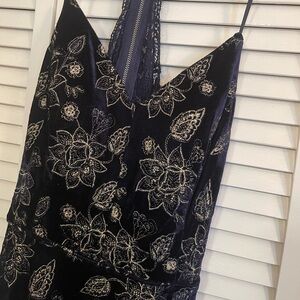 Homecoming Navy & Gold Velvet Dress